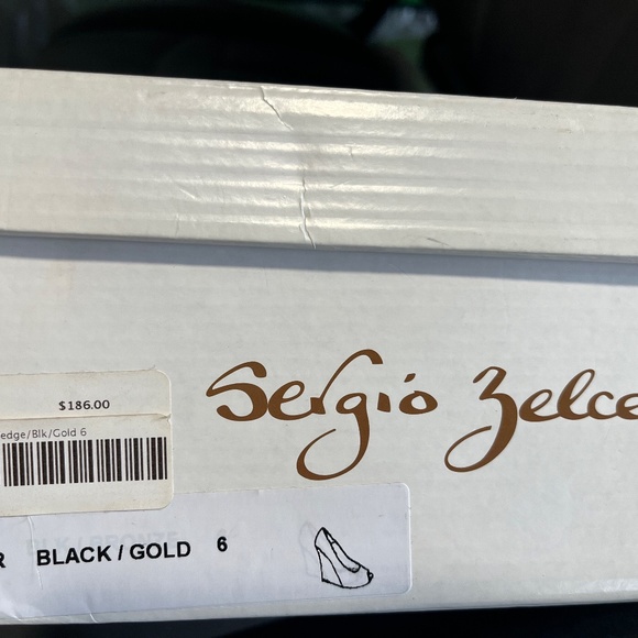 Sergio Zelcer Open Toe Black Velvet Wedge with Red Sole - Picture 10 of 10